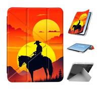 HGGJFLYX for iPad mini 7 A17 Pro 2024/iPad Mini 6 2021 Case with Pencil Holder, Foldable Y-Shaped Protective Cover, Stylish Clear Multi-Angle Viewing & Auto Sleep/Wake, Cowboy Sunset Silhouette