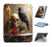HGGJFLYX for iPad Pro 11 2024 Case with Pencil Holder, Foldable Y-Shaped Protective Cover, Stylish Clear Multi-Angle Viewing & Auto Sleep/Wake Tablet Case, Candlestick Crow Skull