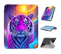 HGGJFLYX for iPad Pro 11 2024 Case with Pencil Holder, Foldable Y-Shaped Protective Cover, Stylish Clear Multi-Angle Viewing & Auto Sleep/Wake Tablet Case, Tiger Under Galaxy