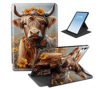HGGJFLYX for iPad Pro 11 Inch 2022/2021/2020/2025,360 Degree Rotating Multi-Angle Viewing Stand Cover for iPad Air 5th 2022/iPad 4th 2020 10.9 Inch,Auto Sleep/Wake,Flower Crown Highland Cow