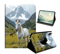 HGGJFLYX for iPad Pro 11 Inch 2024/2025/2026 360 Degree Rotating Case | Multi-Angle Viewing Protective Cover for iPad Pro 11 Inch 2024/2025/2026,Auto Sleep/Wake,Mountain White Horse