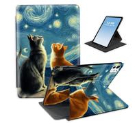 HGGJFLYX for iPad Pro 11 Inch 2024,360 Degree Rotating Multi-Angle Viewing Stand Cover for iPad Pro 11 Inch 2024,Auto Sleep/Wake,Cats Under Starry Night
