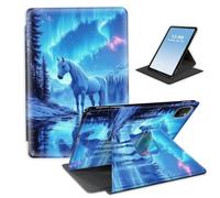 HGGJFLYX for iPad Pro 12.9 Inch 2022/2021/2020,360 Degree Rotating Multi-Angle Viewing Leather Stand Cover 12.9" for iPad Pro 2022/2021/2020,Auto Sleep/Wake,White Horse Aurora Lake