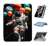 HGGJFLYX for iPad Pro 13 2024 Case with Pencil Holder, Foldable Y-Shaped Protective Cover, Stylish Clear Multi-Angle Viewing & Auto Sleep/Wake Tablet Case, Astronaut Planet Balloons