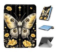 HGGJFLYX for iPad Pro 13 2024 Case with Pencil Holder, Foldable Y-Shaped Protective Cover, Stylish Clear Multi-Angle Viewing & Auto Sleep/Wake Tablet Case, Mystic Moth with Flowers