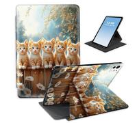 HGGJFLYX for iPad Pro 13 Inch 2024, 360 Degree Rotating Multi-Angle Viewing Stand Cover for iPad Pro 13 Inch 2024, Auto Sleep/Wake, Five Cats Fence Daisies