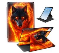 HGGJFLYX for iPad Pro 13 Inch 2024,360 Degree Rotating Multi-Angle Viewing Stand Cover for iPad Pro 13 Inch 2024,Auto Sleep/Wake,Flaming Wolf Spirit