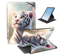 HGGJFLYX for iPad Pro 13 Inch 2024,360 Degree Rotating Multi-Angle Viewing Stand Cover for iPad Pro 13 Inch 2024,Auto Sleep/Wake,Cherry Blossom White Tiger