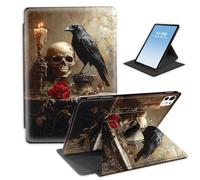 HGGJFLYX for iPad Pro 13 Inch 2024,360 Degree Rotating Multi-Angle Viewing Stand Cover for iPad Pro 13 Inch 2024,Auto Sleep/Wake,Candlestick Crow Skull