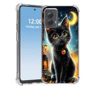 HGGJFLYX for Motorola Moto G Power 2024 Case, Slim Transparent Clear TPU Shockproof Phone Case, Scratch-Resistant Full Body Protective Phone Cover, Black Cat Night Moon