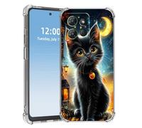 HGGJFLYX for Motorola Moto G Power 2025 Case, Slim Transparent Clear TPU Shockproof Phone Case, Scratch-Resistant Full Body Protective Phone Cover, Black Cat Night Moon