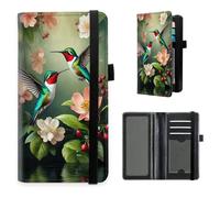 HGGJFLYX Leather Checkbook Cover for Women & Men, RFID Blocking Checkbook Holder with Duplicate Check Register, Pattern Printed Personal Checkbook Wallet Case Slim, Hummingbirds Flower Garden, 7.28