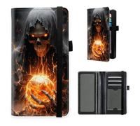 HGGJFLYX Leather Checkbook Cover for Women & Men, RFID Blocking Checkbook Holder with Duplicate Check Register, Pattern Printed Personal Checkbook Wallet Case Slim, Fiery Skeleton, 7.28*3.93 inch