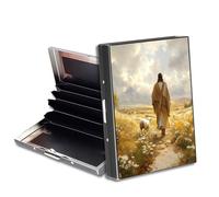 HGGJFLYX Metal Wallet for Men & Women, Slim RFID Blocking Aluminum Credit Card Holder, Minimalist Front Pocket Wallet Thin Business Travel Holder Case-J2, Saviour with the Sheep, 3.76 x 2.56 x 0.59
