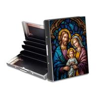 HGGJFLYX Metal Wallet for Men & Women, Slim RFID Blocking Aluminum Credit Card Holder, Minimalist Front Pocket Wallet Thin Business Travel Holder Case-J3, Holy Family Stained Glass, 3.76 x 2.56 x 0.59