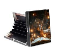 HGGJFLYX Metal Wallet for Men & Women, Slim RFID Blocking Aluminum Credit Card Holder, Minimalist Front Pocket Wallet Thin Business Travel Holder Case-J2, Magical Deer in Library, 3.76 x 2.56 x 0.59
