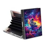 HGGJFLYX Metal Wallet for Men & Women, Slim RFID Blocking Aluminum Credit Card Holder, Minimalist Front Pocket Wallet Thin Business Travel Holder Case-J6, Astronaut Meditating, 3.76 x 2.56 x 0.59 inch