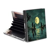 HGGJFLYX Metal Wallet for Men & Women, Slim RFID Blocking Aluminum Credit Card Holder, Minimalist Front Pocket Wallet Thin Business Travel Holder Case-J8, Grim Reapers on Moonlit Lake, 3.76 x 2.56 x