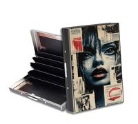HGGJFLYX Metal Wallet for Men & Women, Slim RFID Blocking Aluminum Credit Card Holder, Minimalist Front Pocket Wallet Thin Business Travel Holder Case-J11, Portrait Art, 3.76 x 2.56 x 0.59 inch