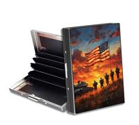 HGGJFLYX Metal Wallet for Men & Women, Slim RFID Blocking Aluminum Credit Card Holder, Minimalist Front Pocket Wallet Thin Business Travel Holder Case-J1, Patriotic Sunset Soldiers, 3.76 x 2.56 x 0.59