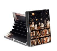 HGGJFLYX Metal Wallet for Men & Women, Slim RFID Blocking Aluminum Credit Card Holder, Minimalist Front Pocket Wallet Thin Business Travel Holder Case-J1, Cosmic Library Cats, 3.76 x 2.56 x 0.59 inch