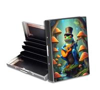 HGGJFLYX Metal Wallet for Men & Women, Slim RFID Blocking Aluminum Credit Card Holder with 6 Card Slots, Minimalist Front Pocket Wallet Thin Business Travel Holder Case-10, Frog Guitar Forest, 3.76 x