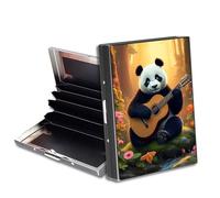 HGGJFLYX Metal Wallet for Men & Women, Slim RFID Blocking Aluminum Credit Card Holder with 6 Card Slots, Minimalist Front Pocket Wallet Thin Business Travel Holder Case-3, Panda Playing Guitar, 3.76 x