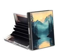HGGJFLYX Metal Wallet for Men & Women, Slim RFID Blocking Aluminum Credit Card Holder with 6 Card Slots, Minimalist Front Pocket Wallet Thin Business Travel Holder Case-8, Sunset Mountain Lake, 3.76 x