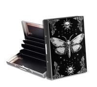 HGGJFLYX Metal Wallet for Men & Women, Slim RFID Blocking Aluminum Credit Card Holder with 6 Card Slots, Minimalist Front Pocket Wallet Thin Business Travel Holder Case-L9, Gothic Moth, 3.76 x 2.56 x