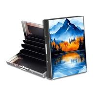 HGGJFLYX Metal Wallet for Men & Women, Slim RFID Blocking Aluminum Credit Card Holder with 6 Card Slots, Minimalist Front Pocket Wallet Thin Business Travel Holder Case-7, Autumn Mountain Lake, 3.76 x