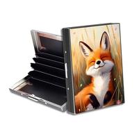 HGGJFLYX Metal Wallet for Men & Women, Slim RFID Blocking Aluminum Credit Card Holder with 6 Card Slots, Minimalist Front Pocket Wallet Thin Business Travel Holder Case-1, Happy Fox in Wheat Field