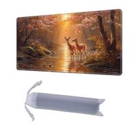 HGGJFLYX Playmat for MTG, 24x14 Inch for TCG Playmat with Non-Slip Rubber Base, Smooth Surface Stitched Edges, Magic Card Game Mat with Storage Bag, and Desk Mousepad, Deer Stream Cherry Blossom