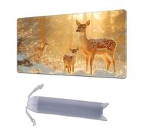 HGGJFLYX Playmat for MTG, 24x14 Inch for TCG Playmat with Non-Slip Rubber Base, Smooth Surface Stitched Edges, Magic Card Game Mat with Storage Bag Desk Mousepad, Deer Family Winter Glow