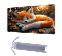 HGGJFLYX Playmat for MTG,24x14 Inch for TCG Playmat with Non-Slip Rubber Base,Smooth Surface Stitched Edges,Magic Card Game Mat with Storage Bag, and Desk Mousepad,Sleeping Autumn Fox
