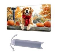 HGGJFLYX Playmat for MTG,24x14 Inch for TCG Playmat with Non-Slip Rubber Base,Smooth Surface Stitched Edges,Magic Card Game Mat with Storage Bag, and Desk Mousepad,Autumn Golden Dog