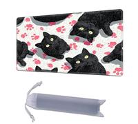 HGGJFLYX Playmat for MTG,24x14 Inch for TCG Playmat with Non-Slip Rubber Base,Smooth Surface Stitched Edges,Magic Card Game Mat with Storage Bag, and Desk Mousepad,Black Cats and Pink Paws