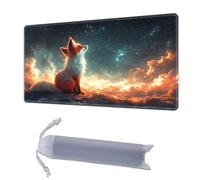 HGGJFLYX Playmat for MTG, 24x14 Inch for TCG Playmat with Non-Slip Rubber Base, Smooth Surface Stitched Edges, Magic Card Game Mat with Storage Bag Desk Mousepad, Fox Celestial Clouds