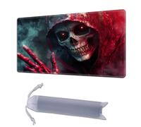 HGGJFLYX Playmat for MTG, 24x14 Inch for TCG Playmat with Non-Slip Rubber Base, Smooth Surface Stitched Edges, Magic Card Game Mat with Storage Bag, and Desk Mousepad, Red Hooded Death Skeleton