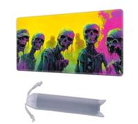 HGGJFLYX Playmat for MTG, 24x14 Inch for TCG Playmat with Non-Slip Rubber Base, Smooth Surface Stitched Edges, Magic Card Game Mat with Storage Bag, and Desk Mousepad, Neon Skull Gang