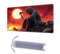 HGGJFLYX Playmat for MTG, 28"x16" for TCG Playmat with Non-Slip Rubber Base, Smooth Surface Stitched Edges, Magic Card Game Mat with Storage Bag, and Desk Mousepad, Grim Reaper at Sunset