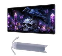 HGGJFLYX Playmat for MTG, 28"x16" for TCG Playmat with Non-Slip Rubber Base, Smooth Surface Stitched Edges, Magic Card Game Mat with Storage Bag, and Desk Mousepad, Raven Skull