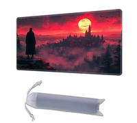 HGGJFLYX Playmat for MTG, 28"x16" for TCG Playmat with Non-Slip Rubber Base, Smooth Surface Stitched Edges, Magic Card Game Mat with Storage Bag, and Desk Mousepad, Crimson Citadel at Dusk