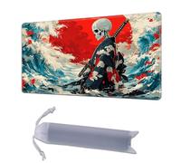 HGGJFLYX Playmat for MTG, 28x16 Inch for TCG Playmat with Non-Slip Rubber Base, Smooth Surface Stitched Edges, Magic Card Game Mat with Storage Bag, and Desk Mousepad, Samurai Skull in The Waves