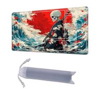 HGGJFLYX Playmat with Zone for MTG,24x14 Inch for TCG Playmat with Non-Slip Rubber Base,Smooth Surface Stitched Edges,Magic Card Game Mat with Storage Desk Mousepad,Samurai Skull in The Waves