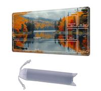 HGGJFLYX Playmat with Zone for MTG,24x14 Inch for TCG Playmat with Non-Slip Rubber Base,Smooth Surface Stitched Edges,Magic Card Game Mat with Storage Desk Mousepad,Autumn Lake Reflection