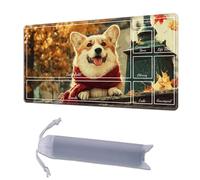 HGGJFLYX Playmat with Zone for MTG,24x14 Inch for TCG Playmat with Non-Slip Rubber Base,Smooth Surface Stitched Edges,Magic Card Game Mat with Storage Desk Mousepad,Dog in Autumn Street