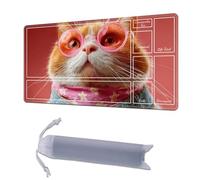 HGGJFLYX Playmat with Zone for MTG,24x14 Inch for TCG Playmat with Non-Slip Rubber Base,Smooth Surface Stitched Edges,Magic Card Game Mat with Storage Desk Mousepad,Autumn Cat in Red Scarf