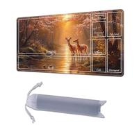 HGGJFLYX Playmat with Zone for MTG,24x14 Inch for TCG Playmat with Non-Slip Rubber Base,Smooth Surface Stitched Edges,Magic Card Game Mat with Storage Desk Mousepad,Deer Stream Cherry Blossom