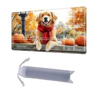 HGGJFLYX Playmat with Zone for MTG,24x14 Inch for TCG Playmat with Non-Slip Rubber Base,Smooth Surface Stitched Edges,Magic Card Game Mat with Storage Desk Mousepad,Autumn Golden Dog