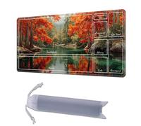 HGGJFLYX Playmat with Zone for MTG,28x16 Inch for TCG Playmat with Non-Slip Rubber Base,Smooth Surface Stitched Edges,Magic Card Game Mat with Storage Desk Mousepad,Autumn Red Forest River
